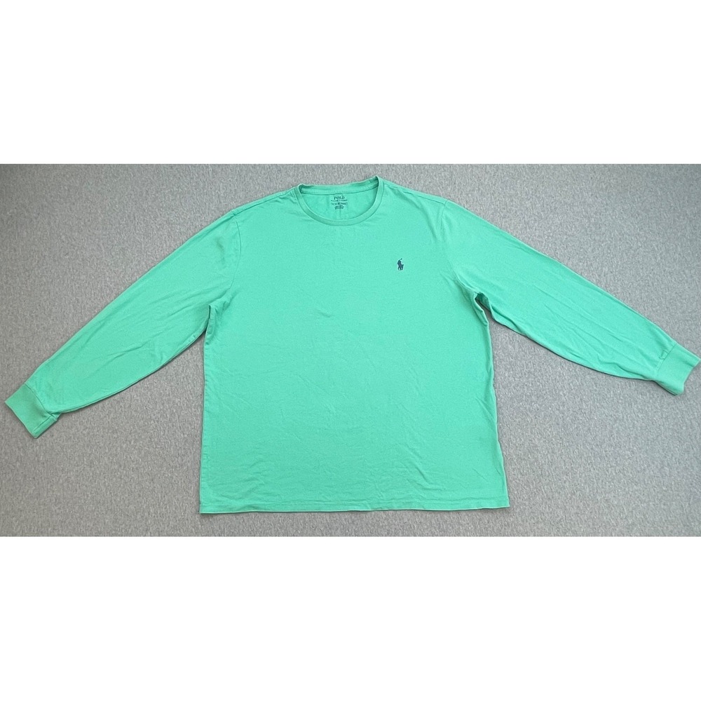 Polo Ralph Lauren T-Shirt Mens XL Green 100% Cotton Crew Neck Long Sleeve Pony